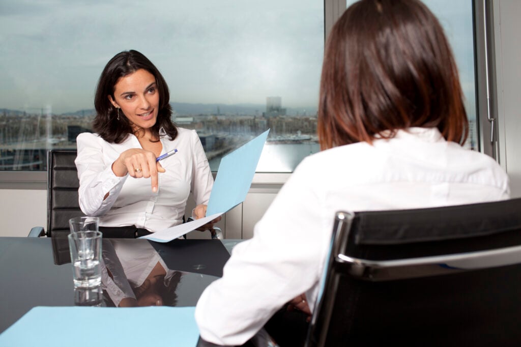 Female recruiter talking to a candidate