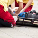 Worker on stretcher