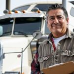 Truck driver holding a clipboard