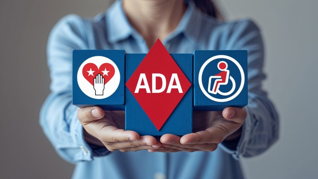 Woman holding blocks with ADA and disability signs