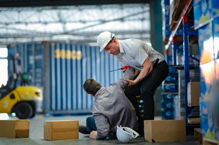 Co-worker helping a fellow co-worker after a fall
