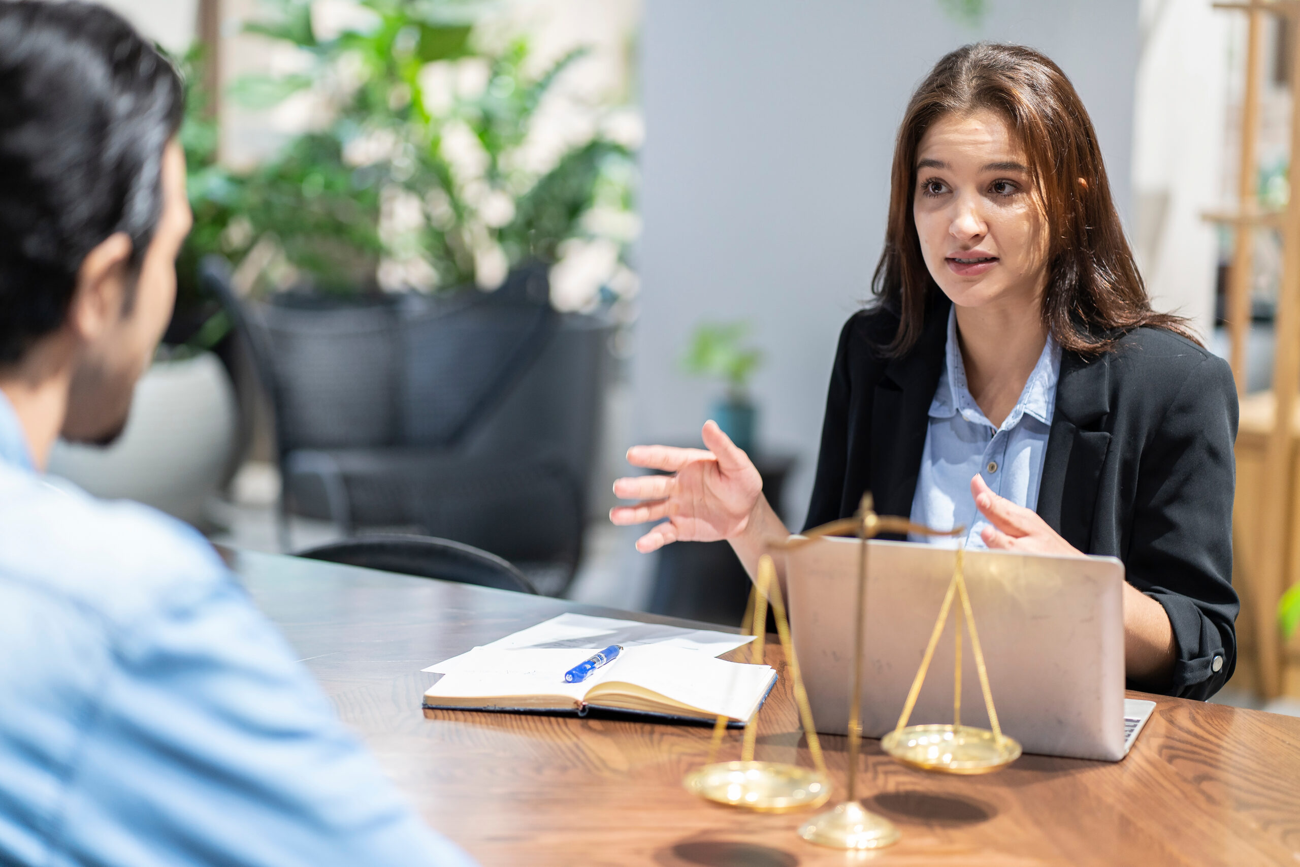 Female attorney talking to a client