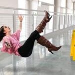 Lady slipping and falling at work