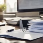 Papers and a pair of glasses on a desk