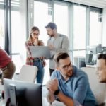 Employees working in an open office