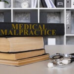 Medical malpractice law book and stethoscope