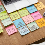 Master the Art of Marketing ROI Improvement for Business Growth 8 High angle view of paper stickers with business strategy