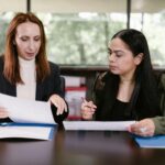 An attorney talking to a client