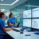 Nurses collaborating with advanced technology.