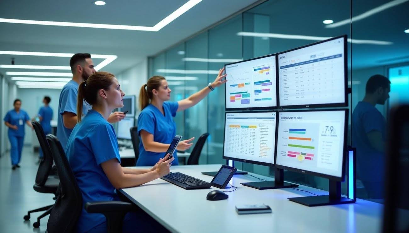 Nurses collaborating with advanced technology.