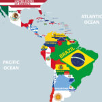 World map with region of Latin American countries