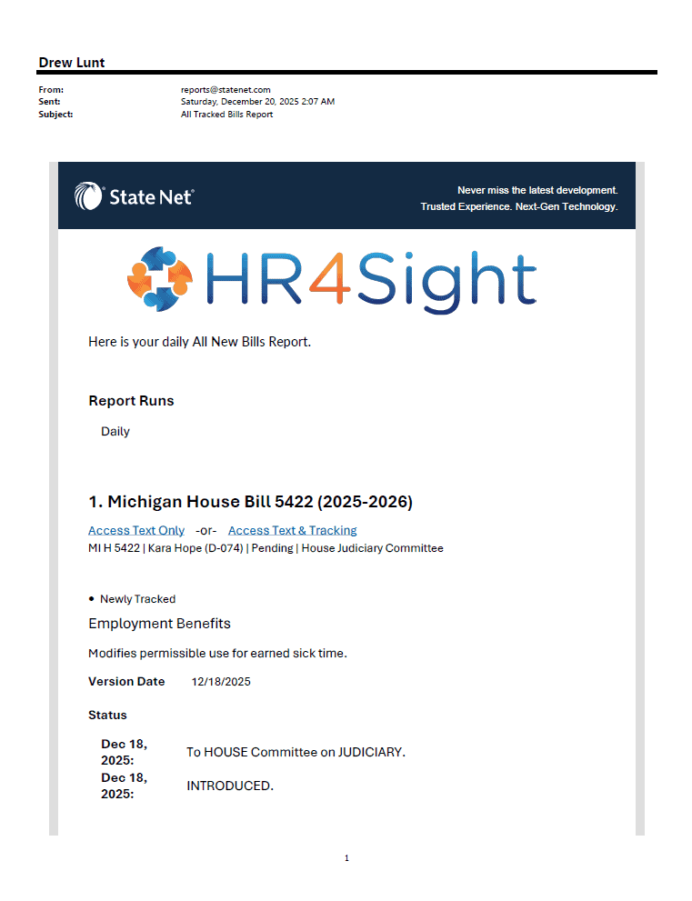 HR4Sight Pro - Filtered Bills Report Example