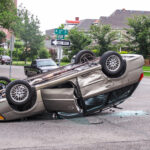 Overturned car after a car accident