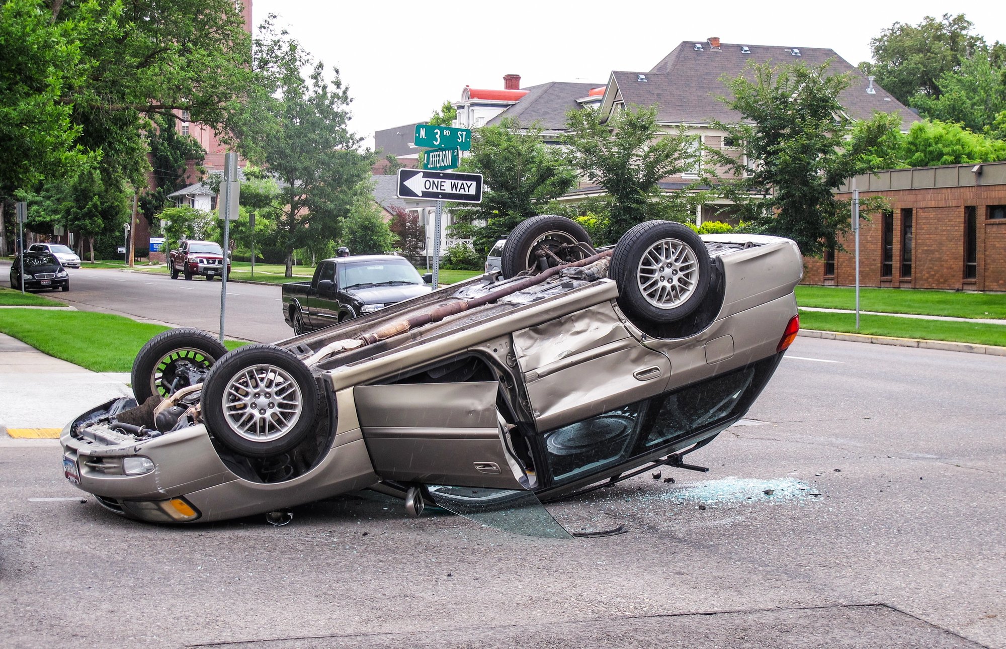 Overturned car after a car accident