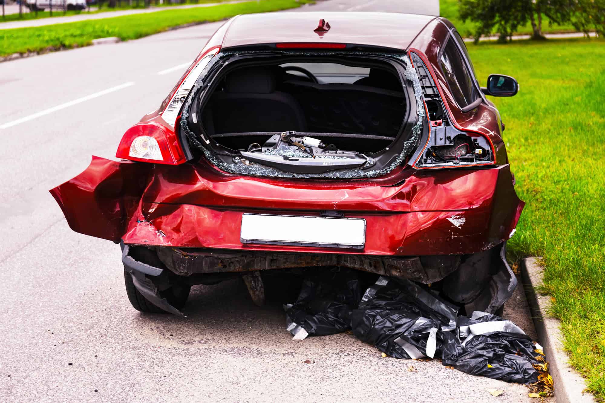 A red car involved in an accident