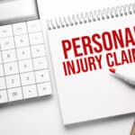 Notepad with text personal injury claims on wooden background