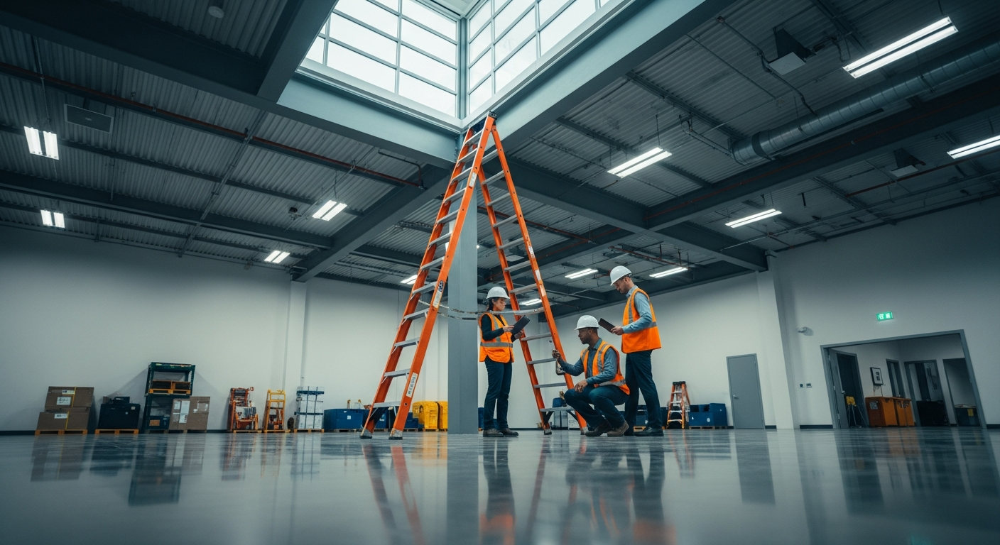 Safety team inspecting a ladder