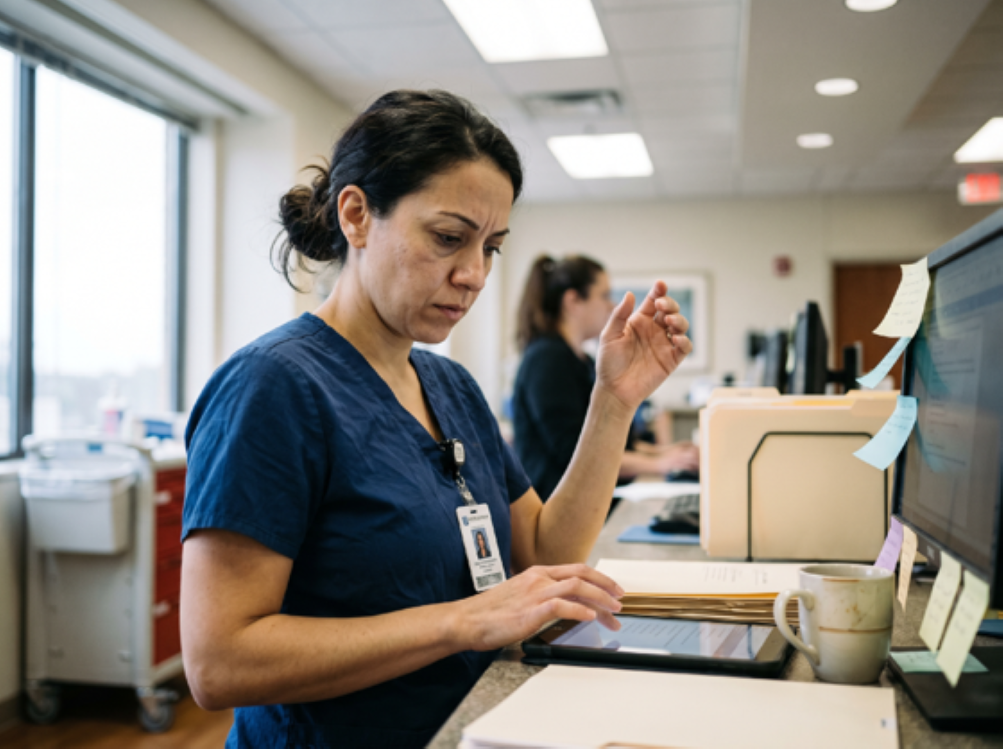 Nurse looking at patient records