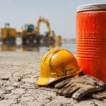 How Florida Outdoor Workers Should Document Heat Illness 8 Water cooler, a hard hat, and gloves in a worksite